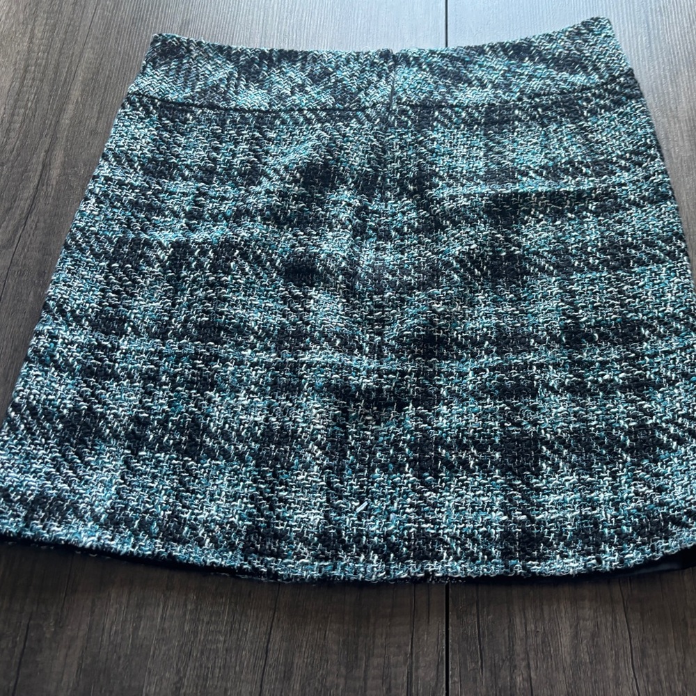 LOFT Green and Black A-Line Mini Skirt